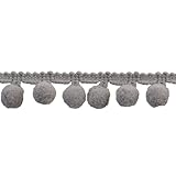 Pompom Fringe 1-Inch Polyester Fringe Rolls for Arts and Crafts, 10-Yard, Gray