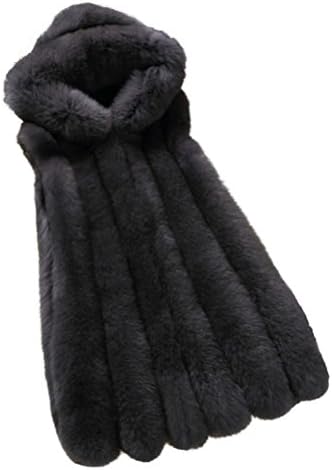 Manadlian Women's Down Jacket Hoodie Waistcoat Vest Gilet Jacket Faux Fur Outwear Cardigan (XXXL, Black)
