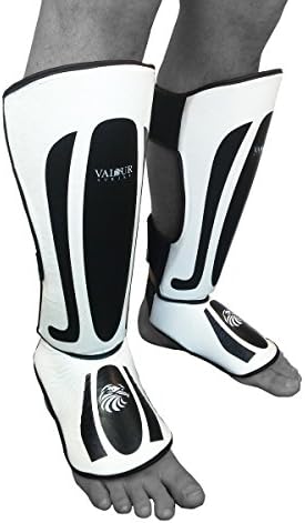 Valour Strike Leather Shin Instep Guard Leg Pads ★ Protective Gear Thai Kickboxing Pad ★ Muay Training Guards Pro Kick Foot Protector UFC, Sparring, Boxing ★ Made From Buffalo Leather