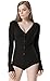 Moxeay V-Neck One Piece Bodysuit Long Sleeve Bodycon Rompers (Large, Black)