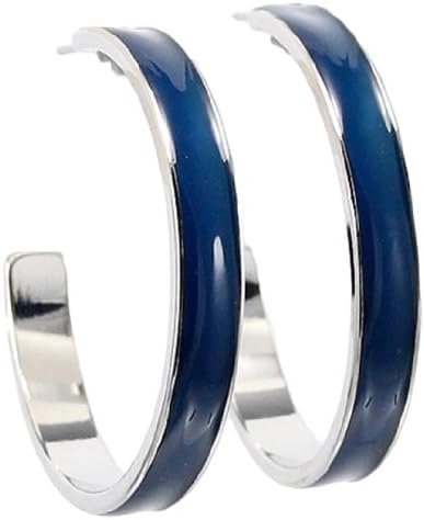 Navy Blue Hoop Earrings D9 Silver Tone Post