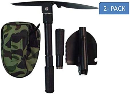 2 Pack of Folding Shovel 16'' Military Portable and Pickax Multipurpose Tool with Tactical Waist Carrying Pouch for Outdoor Survival,Camping, Backpacking,Gardening, Entrenching Tool (2)