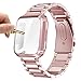 Maxjoy Compatible with Fitbit Versa Bands, Versa 2 Metal Band Large Stainless Steel Bracelet Wristband with Protective Cover Case for Men Women, Compatible with Fitbit Versa 2 1 Smart Watch, Rose Gold