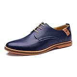 Seakee Men's Leisure Lace-up Flat Oxford Dress Shoes Blue US 10