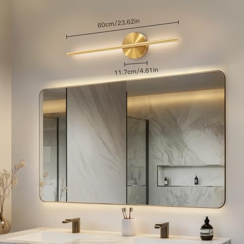 TaoFiaCo 60CM Gold Indoor LED Wall Lights - Wireless Wall Lamp 3 Colour Temperatures - Battery Wall Light with Remote Control for Bedroom, Living Room, Dining Room