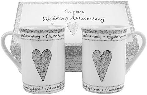 Haysoms 15th Crystal Wedding Anniversary Gift Set Ceramic Mugs