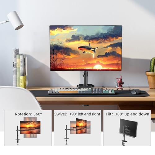 Single Monitor Arm Desk Mount, Max. Load 10kg, Adjustable Mount with Tilt Swivel Rotation for 13-32 inch LCD LED Screens, 2 Mouting Options, Vesa 75x75/100x100mm