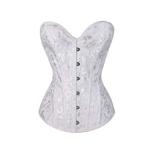 Women's Vintage Lace Up Boned Overbust Corset Bustier Bodyshaper Lace Trim Bodyshaper to White - Thumbnail 7