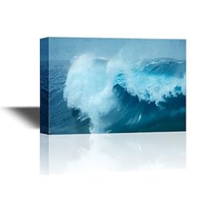 Canvas Wall Art - Abstract Seascape with Great Waves on The Sea - Gallery Wrap Modern Home Art | Ready to Hang - 12x18 inches