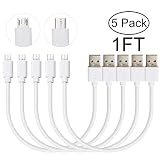 Short Micro USB Cable 5 Pack, 1FT White Android USB Charging Cord for Fast Charge & Sync Data, High Speed USB 2.0 for Samsung, HTC, Motorola, Nokia, Kindle, MP3, Tablet and More