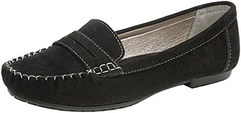 Spicy Women's F593 Laced Non-Skid Slip-On Boat Moccasin Driving Penny Loafer (6.5 B(M) US, Black Suede)