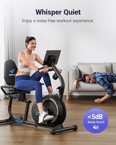 MERACH Recumbent Exercise Bike Cardio Equipment, Stationary Bike with Smart Bluetooth and Exclusive App Connectivity Stepper, LCD, Heart Rate Handle,Elliptical Cross Trainer Magnetic Recumbent Cycle