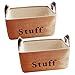 Tosnail 2 Pack Collapsible Jute Storage Bin Nursery Baskets with Leather Handle - Great for Bedroom, Closet, Toys and Cat (Stuff Print)