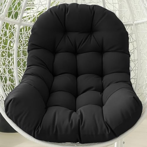 joomie Egg Swing Chair Cushion Replacement Waterproof 120x84x18 cm Thicken Outdoor Patio Hanging Basket Chair Cushions Removable Pad with Ties for Garden Cocoon Egg Hammock Chair, Black