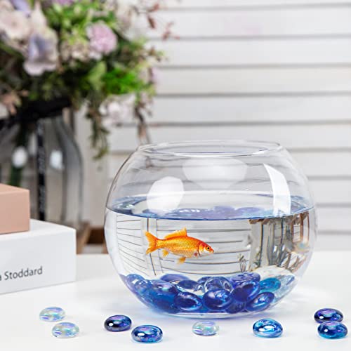 JOHOUSE 120PCS Flat Glass Marbles, Iridescent Glass Beads Dazzling Glass Pebbles Blue Mixed Aqarium Gems for Vase Filler Home Decor DIY Craft