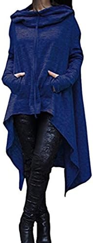 Ohmiga Women's Kangaroo Pockets Irregular Hem Loose Casual Hoodies Sweatshirts Dress