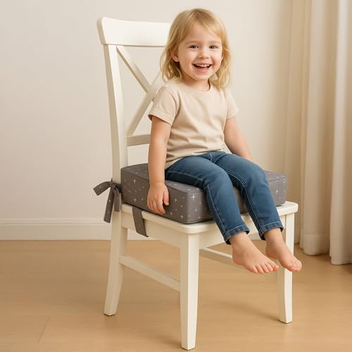Children's Table Chair Riser 32 x 32 x 8 cm - Cushion with Adjustable Straps and Non-Slip Base for Dining Room - Cover Machine Washable at 30 Degrees Giraffe