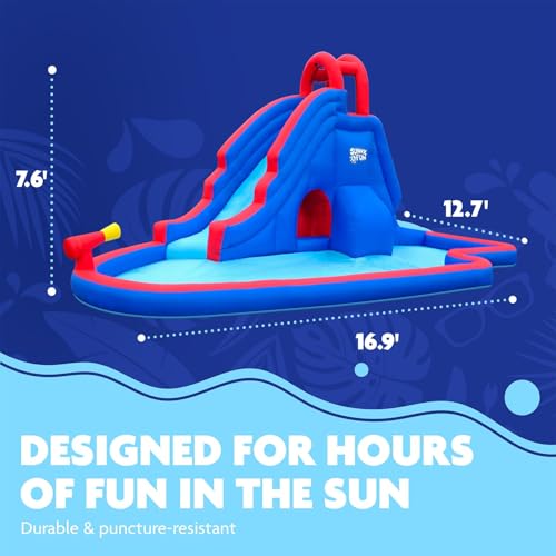 Sunny & Fun Deluxe Inflatable Water Slide Park & Splash Pool with Tunnel - Heavy-Duty for Outdoor Fun - Climbing Wall - Easy to Set Up & Inflate with Included Air Pump & Carrying Case