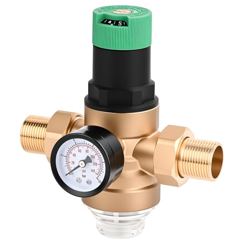 Diealles Shine 3/4" Water Pressure Reducer Pressure Regulator with Pressure Gauge and Sieve Filter Pressure Reducing Valve Brass Pressure Regulator for Homes Buildings