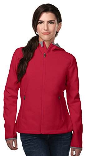 Tri-Mountain Performance FL7887 Womens Bonded Fleece Hoody Jacket W/Slash Pocket - Red/Charcoal - M