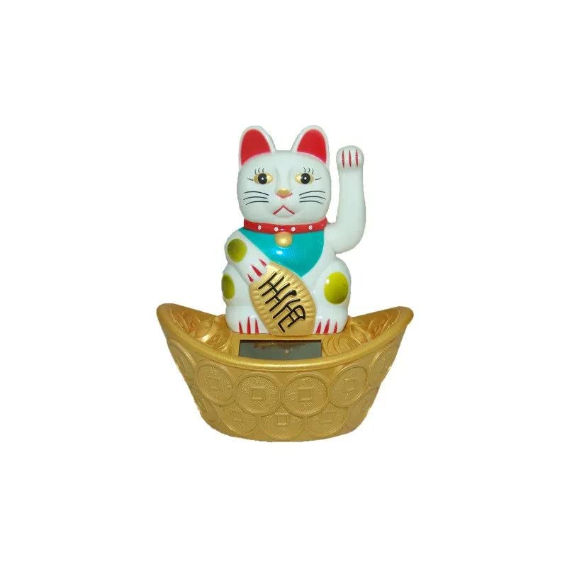 Chinese Lucky Cat - Maneki Neko Waving Cat - Good Luck Bringer For Office And Home Decor - Best Gift Chinese Cat Waving Arm - Representing Good Luck In Career (White)