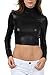Sakkas Matte Liquid Mock Neck Turtleneck Long Sleeve Crop Top - Made in USA