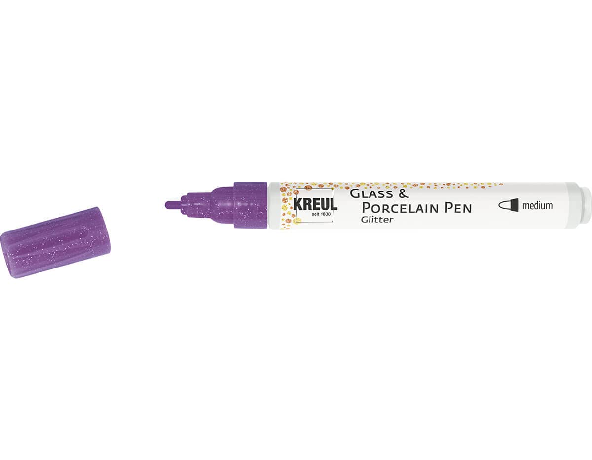Kreul Hobby Line 16506 Porcelain with Glitter Glass Pen 1 – 3 mm – Purple