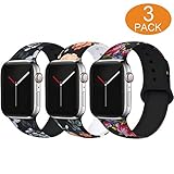 OriBear Compatible with Apple Watch Band 40mm 38mm Elegant Floral Bands for Women Soft Silicone Solid Pattern Printed Replacement Strap Band for Iwatch Series 4/3/2/1 S/M, 3 Pack