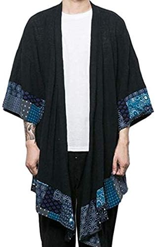 HZCX FASHION Men's Cotton Linen Blends Vintage Cloak Open Front Coat