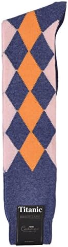 Pure Cashmere Argyle Harlequin-Diamond Over-the-Calf Socks - One Pair Titanic Large