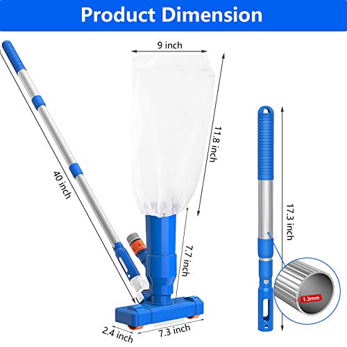 LXun Upgraded 40" Portable Pool Underwater Vacuum Jet Cleaner w/Brush, Leaf Bag & Thicken