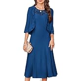 GRACE KARIN Mother of The Bride Dress - Wedding Guest Formal Evening Dress - Lace Sequins Midi Dress with Jacket