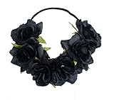 Floral Fall Rose Holiday Christmas Crown Festival Headbands Hippie Flower Headpiece F-53 (Black)
