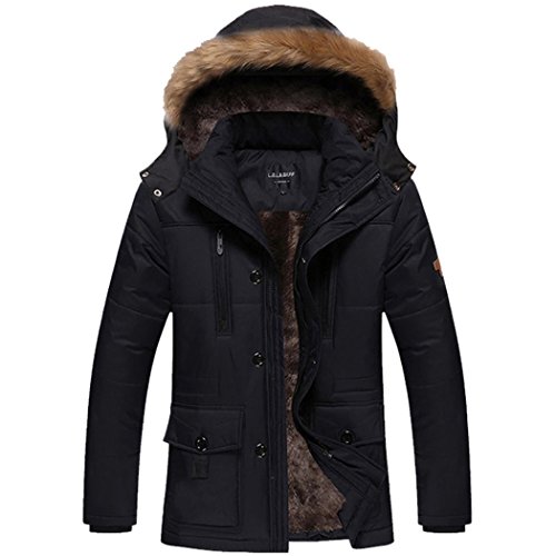 Modern Fantasy Mens Hooded Warm Polyester Faux Fur Pocket More Parkas Jacket Size L Black