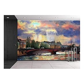 Watercolor Painting of The Paris, France. - Removable Wall Mural | Self-Adhesive Large Wallpaper - 66x96 inches