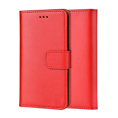 ameego Premium Genuine Real Leather Slim Wallet Flip Stand Case Cover for Samsung Galaxy A5 2015 (5.0") - Red