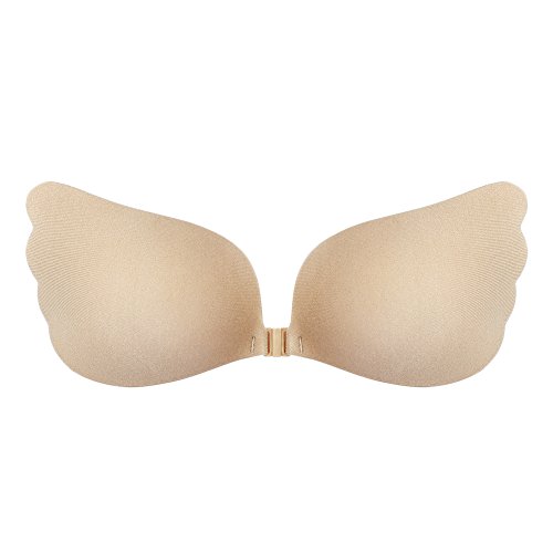 MITALOO Backless Wing Shaped Push Up Plunge Sticky Lite Silicone Bra With Buckle