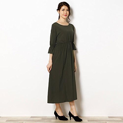 Amazon イーハイフンワールドギャラリー E Hyphen World Gallery フレアスリーブマキシワンピース 147カーキ F ワンピース チュニック 通販