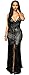 Kearia Women Sleeveless Deep V-Neck Sequin Split Bodycon Cocktail Party Maxi Dress Black XLarge