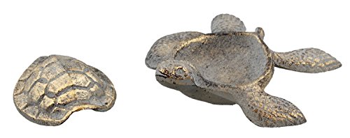 Old River Outdoors Garden Decorative Sea Turtle Key Hider - Cast Iron Figurine (Gold/Light Blue)