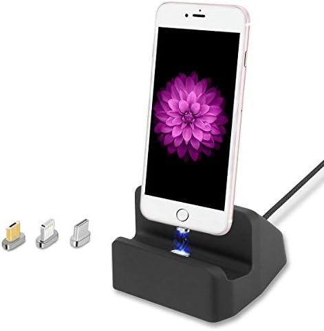Kript Magnetic Dock charger Charging Station, 3 in 1 Micro USB &amp; Lightning &amp; Type-C, Charger Docking Station Cradle Charging Base for iPhone X 8 7 6 6s Plus Samsung Galaxy S6 S7 S8 Plus (Black)