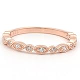 Lemon Grass Sterling Silver Delicate Marquise and Round CZ Half Eternity Wedding Band Stacking Ring Plated with 14K Rose Gold Size 6