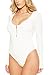 Laucote Womans Long Sleeve Leotard High Cut Front 1/4 Zipper Scoop Neck Playsuit White Medium