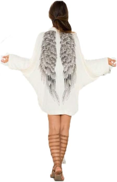 Fashion Women's Casual Long Sleeve Angel Wings Prints Coat Cardigan Jacket Tops
