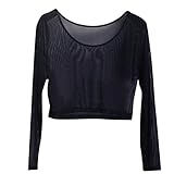 Weixinbuy Women Sheer Mesh Crop Long Sleeve Shirt
