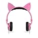 Dragon Touch Cat Ear Headphones Foldable Over-Ear Gaming Headsets Wired Earphone with LED Glowing Lights for PC Laptop Computer Tablet iPhone and Android Mobile Phone - Pink
