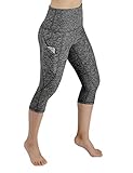 ODODOS High Waist Out Pocket Yoga Capris Pants Tummy Control Workout Running 4 Way Stretch Yoga Capris Leggings,CharcoalHearher,Large