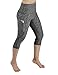 ODODOS High Waist Out Pocket Yoga Capris Pants Tummy Control Workout Running 4 Way Stretch Yoga Capris Leggings,CharcoalHearher,Large