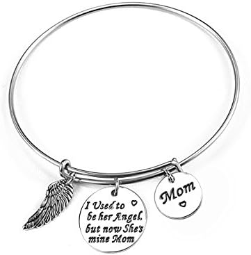KINGSIN ♥ Mother's Day Gifts Mom ♥ Bracelet, I Used To Be Her Angel Now She is Mine Mom Charm Bracelet, in Memory Of Loved One Stainless Steel Jewelry