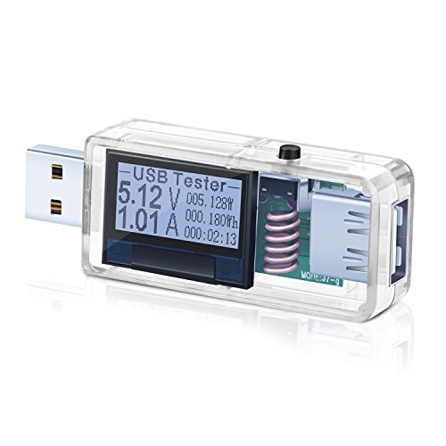 USB Meter, Eversame Portable Multimeter USB Support QC2.0/QC3.0, Digital USB Multimeter DC 3.6V-32.5V Ammeter Voltmeter, USB Charger Mobile Power Detector Battery Tester- White(White LCD Display)